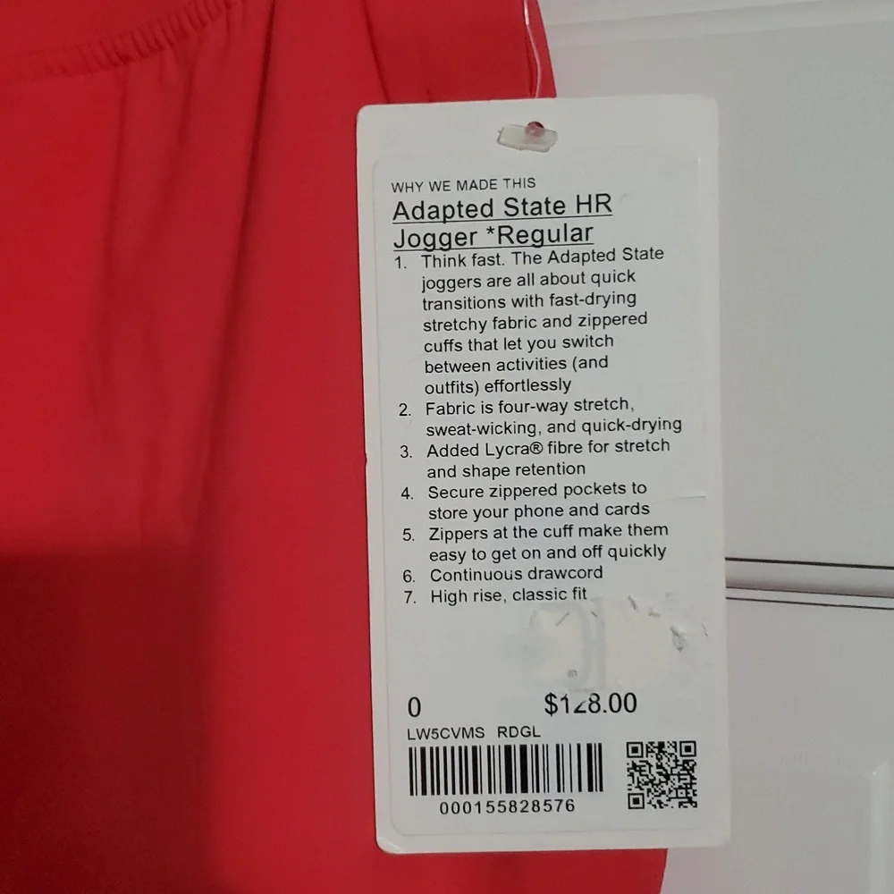 NWT Lululemon Adapted State Joggers Sz 0 Red Glow